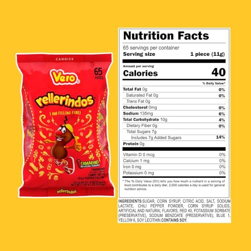 Vero Rellerindos - Tamarind Flavor Hard Candy (65 Units) - Authentic Mexican Candy, Individually Wrapped Hard Candy Pack Perfect for Parties, Piñatas, and Snacks