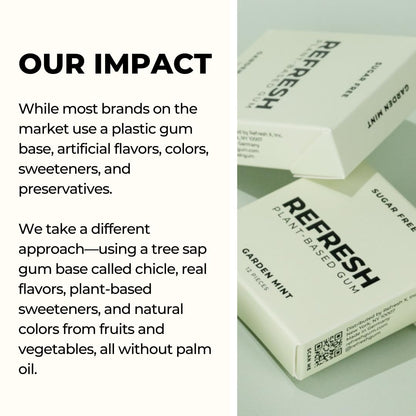 Refresh Gum, Sugar Free, Natural, Xylitol, Long Lasting Chewing Gum, Natural Flavors, Organic Ingredients, Plastic Free, Non GMO, Gluten Free, Vegan, 1 Pack