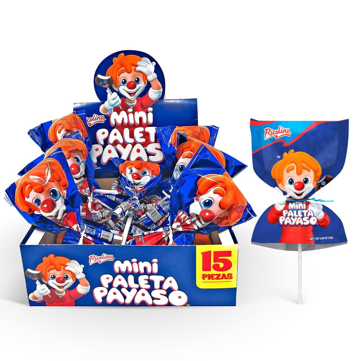 Ricolino Mini Paleta Payaso Chocolate Covered Marshmallow Lollipop (15 Count) -Coated Marshmallows Lollipops - Mexican Suckers, Hispanic Perfect for Birthdays, Gifts, and More