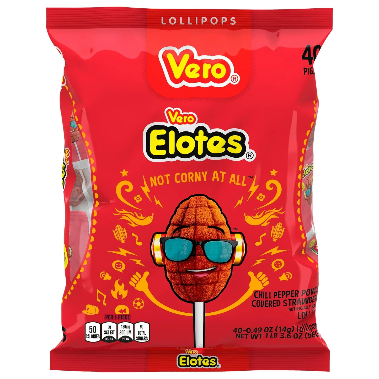 Vero Elotes Paletas Sabor Fresa Con Chile Mexican Hard Candy Chili Pops 40 Pcs
