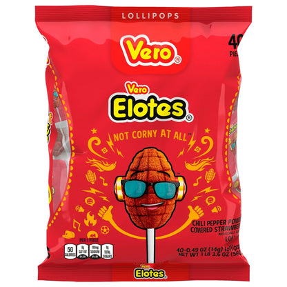 Vero Elotes Paletas Sabor Fresa Con Chile Mexican Hard Candy Chili Pops 40 Pcs