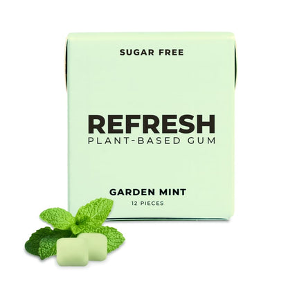 Refresh Gum, Sugar Free, Natural, Xylitol, Long Lasting Chewing Gum, Natural Flavors, Organic Ingredients, Plastic Free, Non GMO, Gluten Free, Vegan, 1 Pack