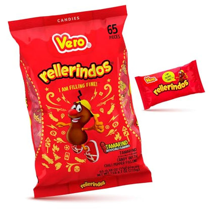 Vero Rellerindos - Tamarind Flavor Hard Candy (65 Units) - Authentic Mexican Candy, Individually Wrapped Hard Candy Pack Perfect for Parties, Piñatas, and Snacks
