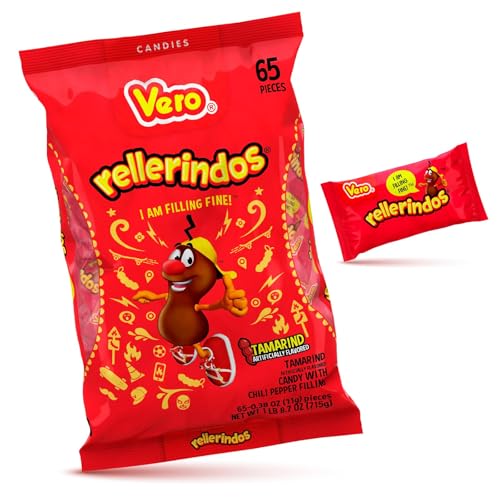 Vero Rellerindos - Tamarind Flavor Hard Candy (65 Units) - Authentic Mexican Candy, Individually Wrapped Hard Candy Pack Perfect for Parties, Piñatas, and Snacks