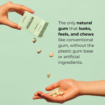 Refresh Gum, Sugar Free, Natural, Xylitol, Long Lasting Chewing Gum, Natural Flavors, Organic Ingredients, Plastic Free, Non GMO, Gluten Free, Vegan, 1 Pack