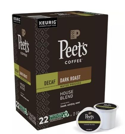 Peets Coffee Decaf pod box keurig