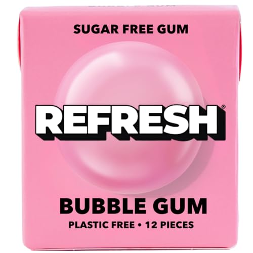 Refresh Gum, Sugar Free, Natural, Xylitol, Long Lasting Chewing Gum, Natural Flavors, Organic Ingredients, Plastic Free, Non GMO, Gluten Free, Vegan, 1 Pack