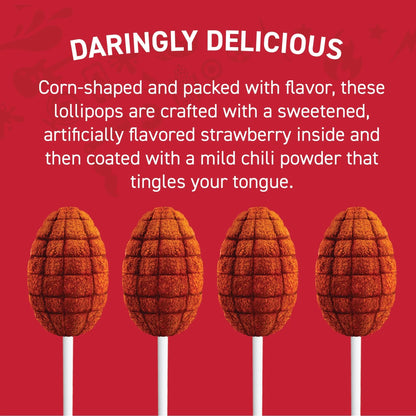 Vero Elotes Paletas Sabor Fresa Con Chile Mexican Hard Candy Chili Pops 40 Pcs